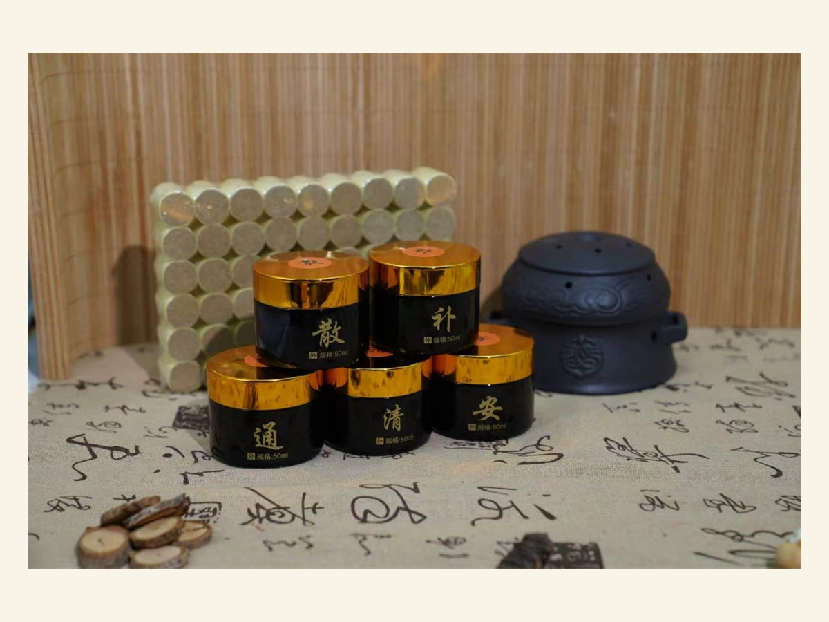 Eastern herbal balm product set display